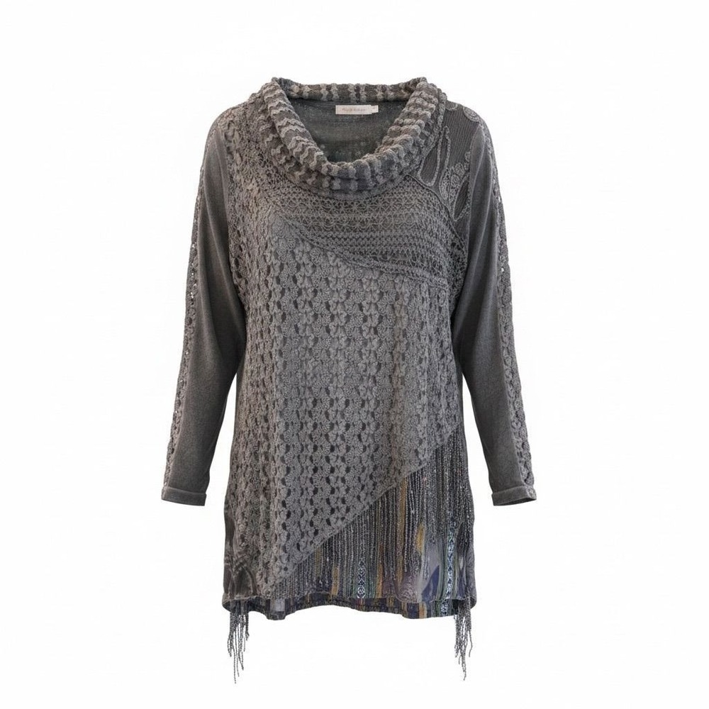 43 Simply Couture grey tunic tee with lace overlay sz 1XL